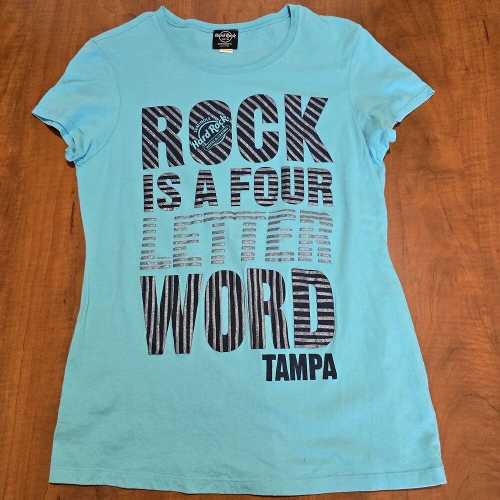 Hard Rock Hotel & Casino Womens Tampa Bay Glittered Letter Cap Sleeve Tee XL